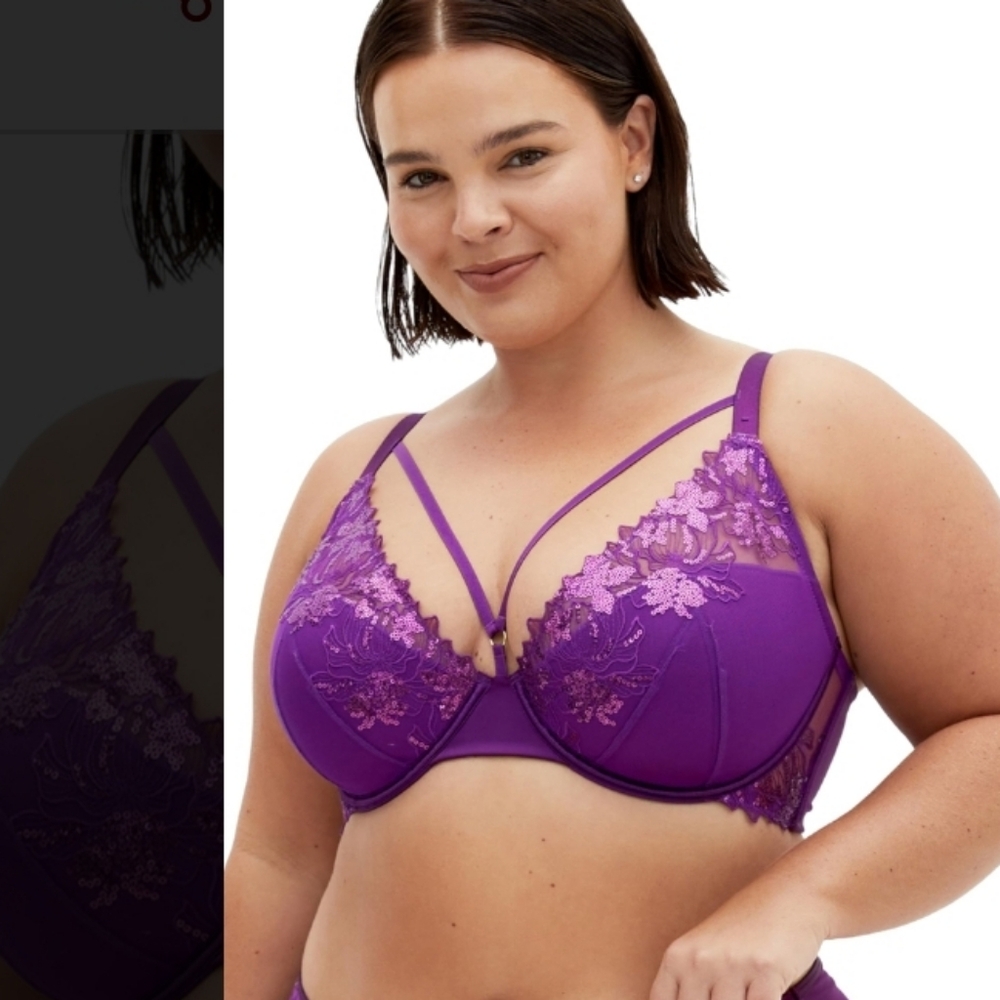 City Chic Women's Plus Size Bra Size 40D Tara Plunge Contour Royal Purple